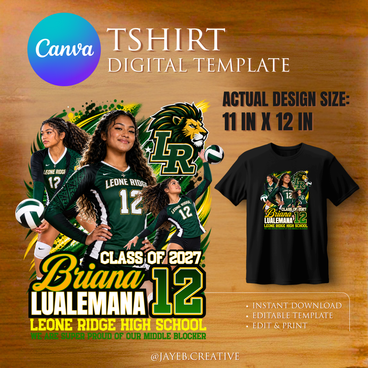 Senior Night Sports Tshirt Design -  Volleyball Green Tribal | For DTF Print - Canva Editable