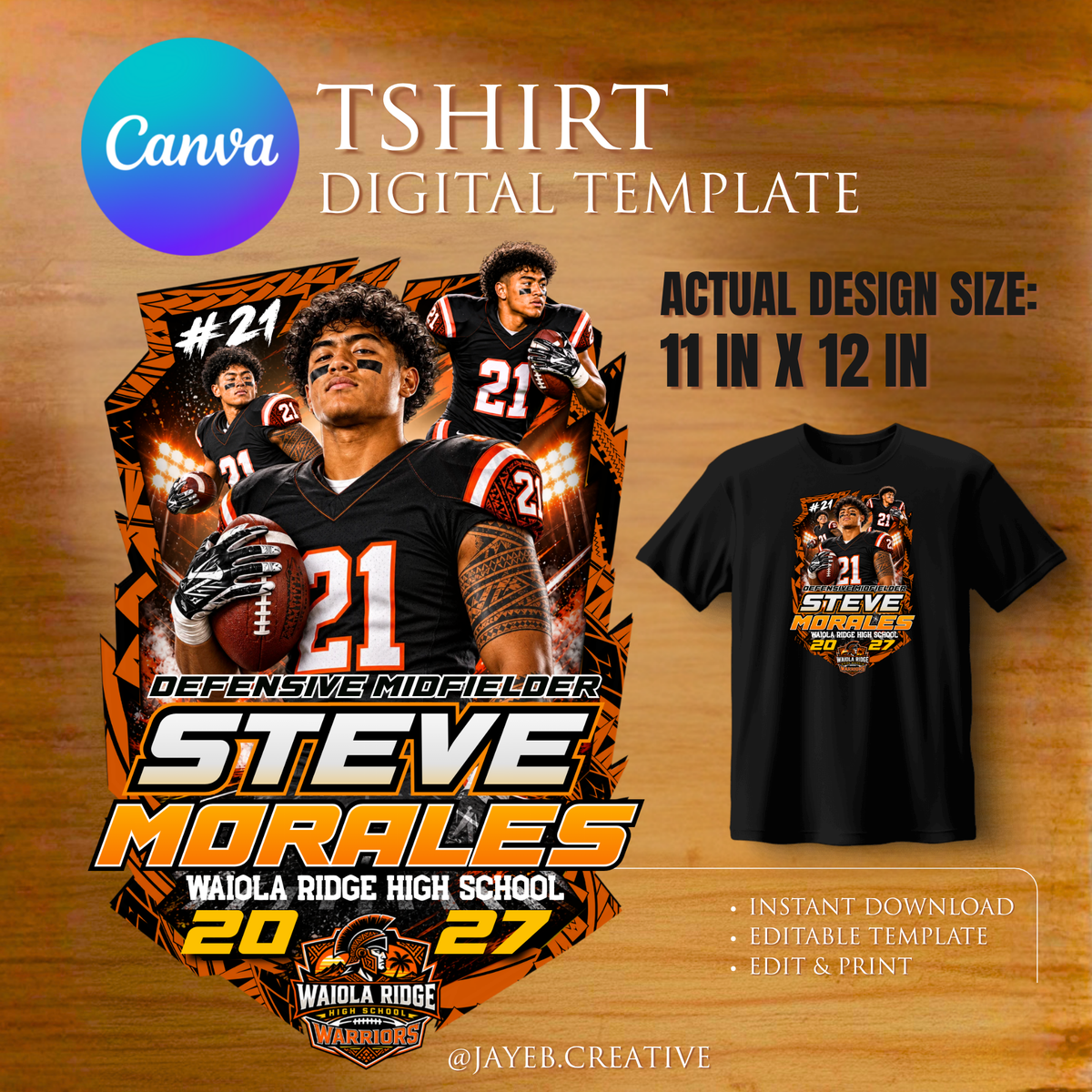 Senior Night Sports Tshirt Design -  Football Orange Tribal | For DTF Print - Canva Editable