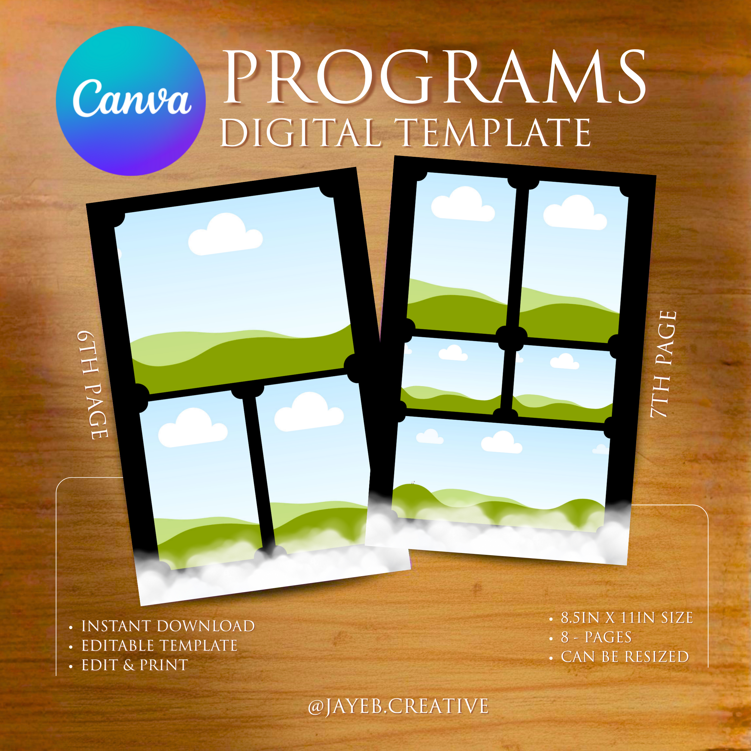 Funeral Program Template – Black & White Design Tribal | 8-Pages Half Size Canva Editable