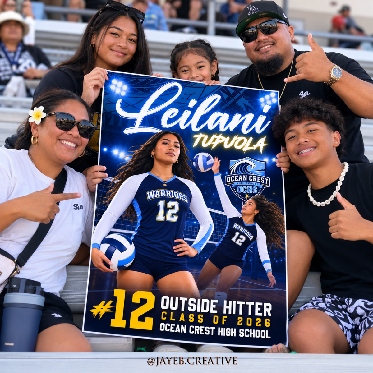 Senior Night Sports Poster -  Volleyball Blue Tribal 20in x 30in Canva Editable