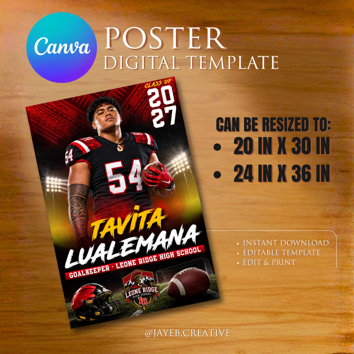 Senior Night Sports Poster - Football Red Tribal 20in x 30in Canva Editable